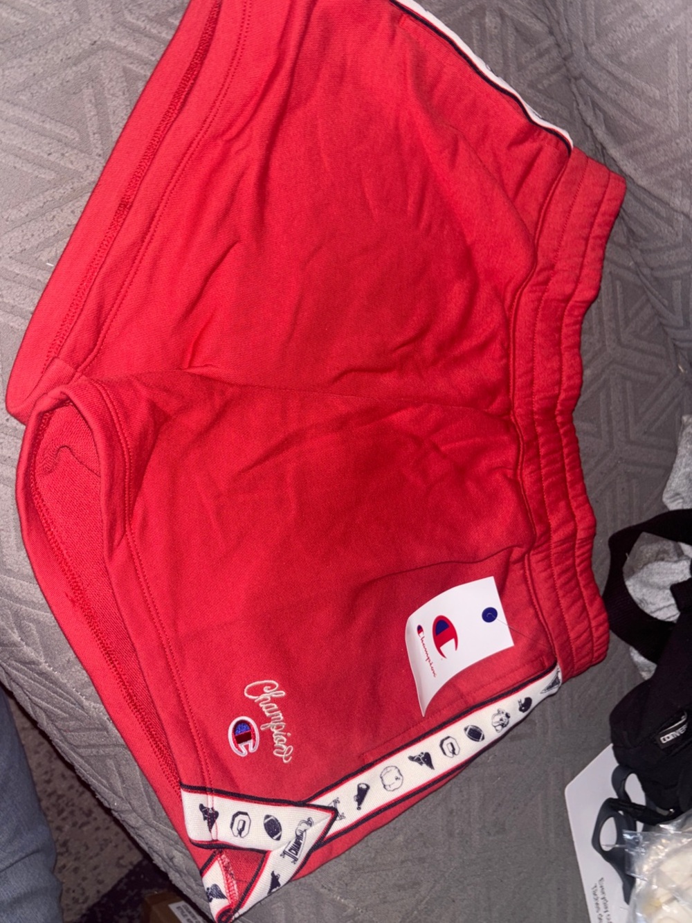 Champion Red Women's Sport Shorts with White Trim